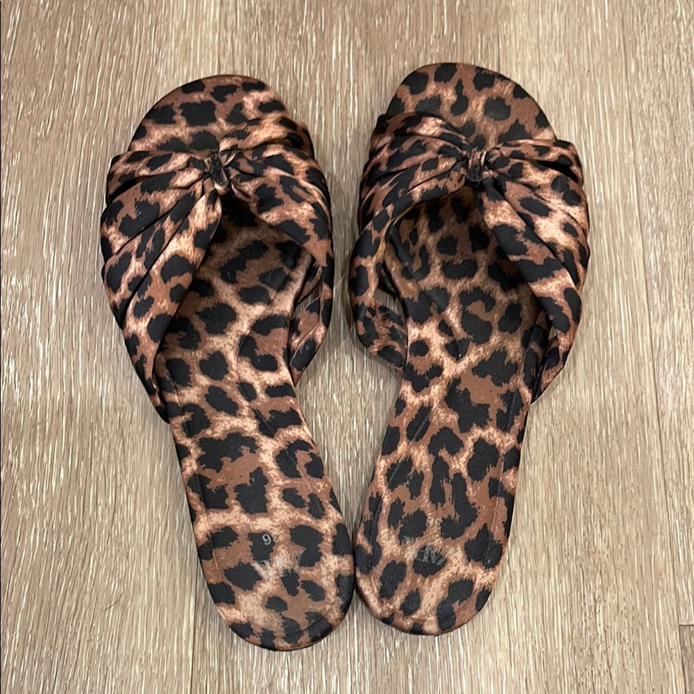 Zara Leopard Print Knot Slide Sandals - Brown & Black - Picture 5 of 5